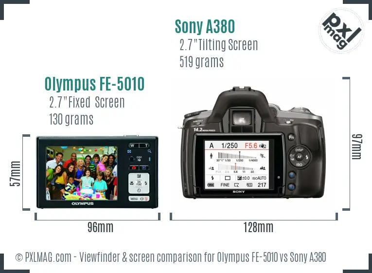 Olympus FE-5010 vs Sony A380 Screen and Viewfinder comparison