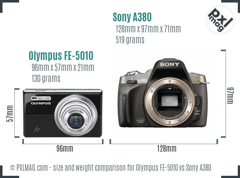 Olympus FE-5010 vs Sony A380 size comparison
