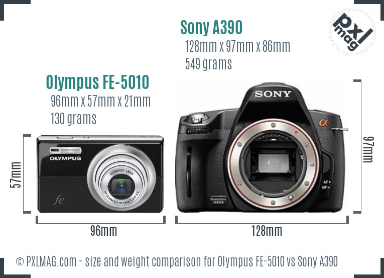 Olympus FE-5010 vs Sony A390 size comparison