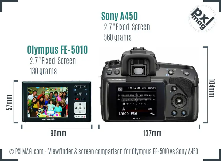 Olympus FE-5010 vs Sony A450 Screen and Viewfinder comparison