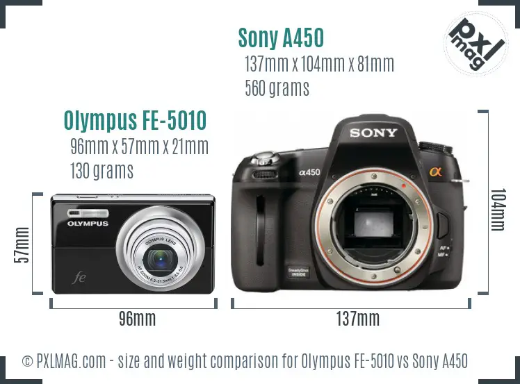 Olympus FE-5010 vs Sony A450 size comparison