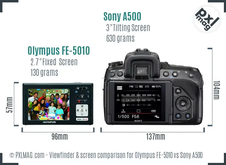 Olympus FE-5010 vs Sony A500 Screen and Viewfinder comparison