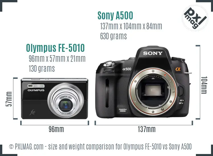 Olympus FE-5010 vs Sony A500 size comparison