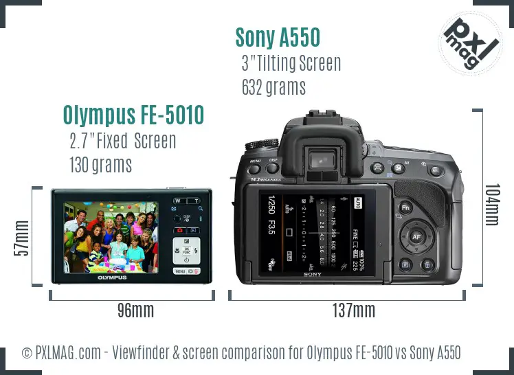 Olympus FE-5010 vs Sony A550 Screen and Viewfinder comparison
