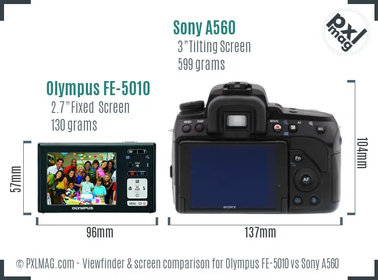 Olympus FE-5010 vs Sony A560 Screen and Viewfinder comparison