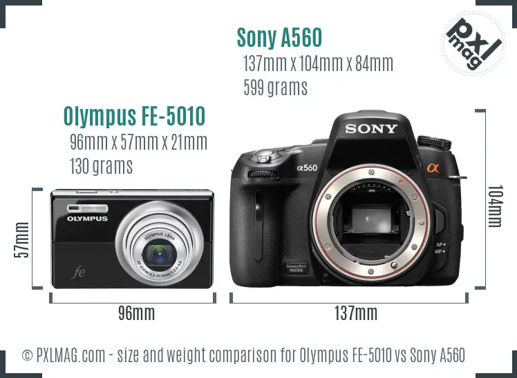 Olympus FE-5010 vs Sony A560 size comparison