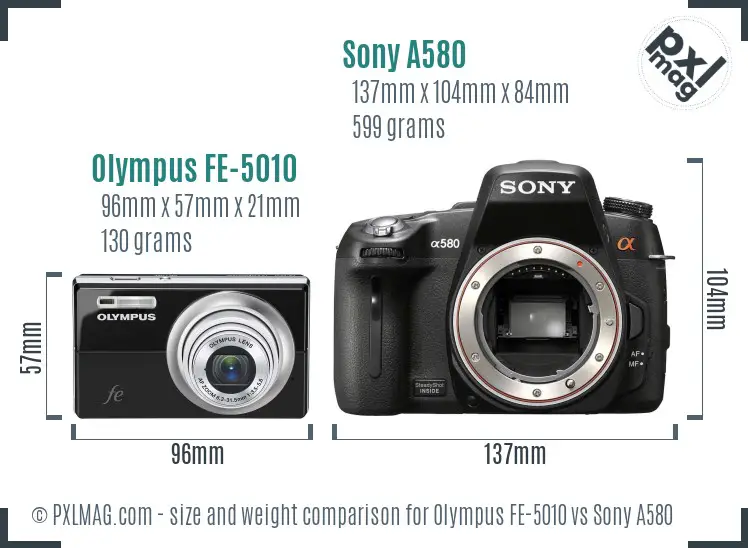 Olympus FE-5010 vs Sony A580 size comparison