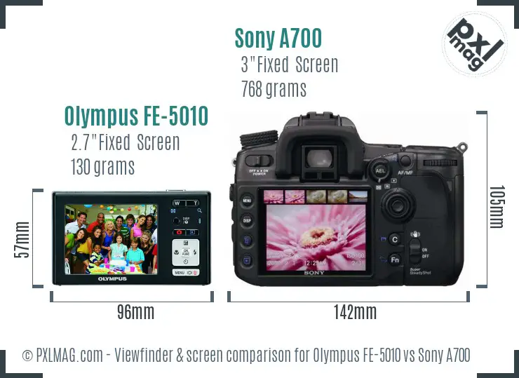 Olympus FE-5010 vs Sony A700 Screen and Viewfinder comparison Olympus FE-5010 vs Sony A700 Screen and Viewfinder comparison