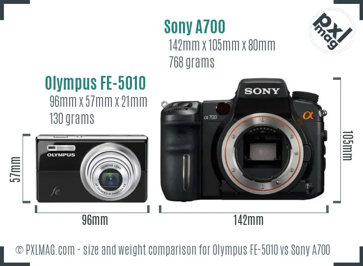 Olympus FE-5010 vs Sony A700 size comparison