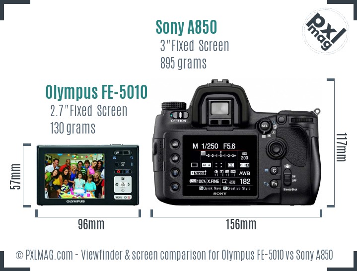 Olympus FE-5010 vs Sony A850 Screen and Viewfinder comparison