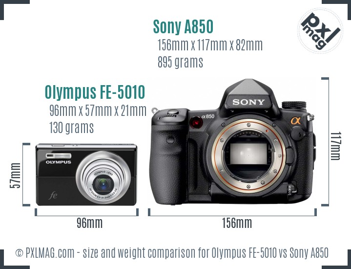 Olympus FE-5010 vs Sony A850 size comparison