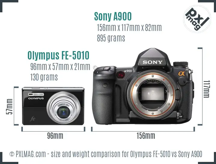 Olympus FE-5010 vs Sony A900 size comparison