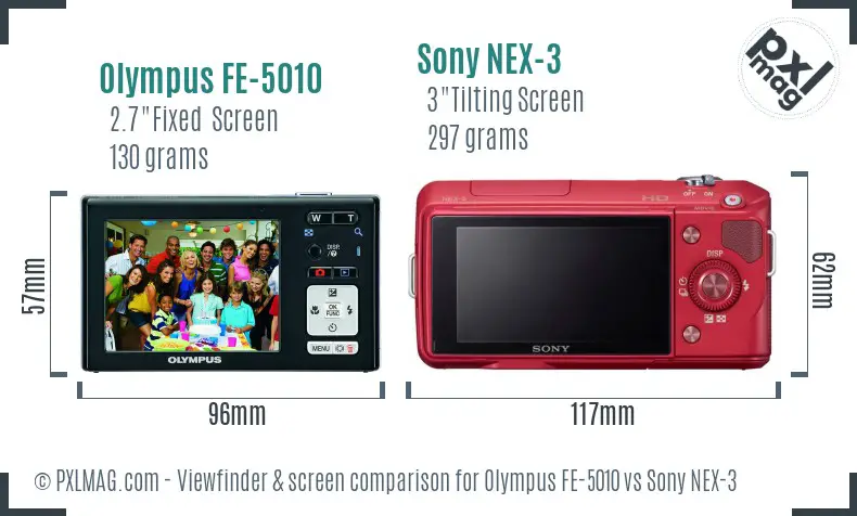Olympus FE-5010 vs Sony NEX-3 Screen and Viewfinder comparison