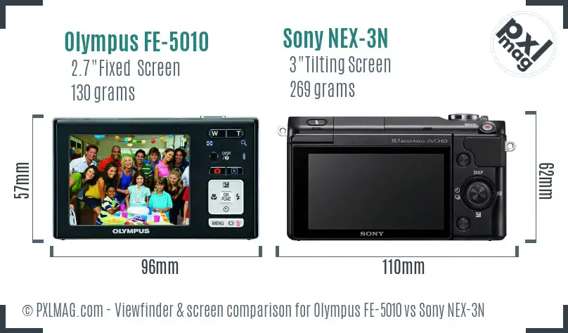 Olympus FE-5010 vs Sony NEX-3N Screen and Viewfinder comparison