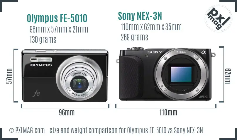 Olympus FE-5010 vs Sony NEX-3N size comparison