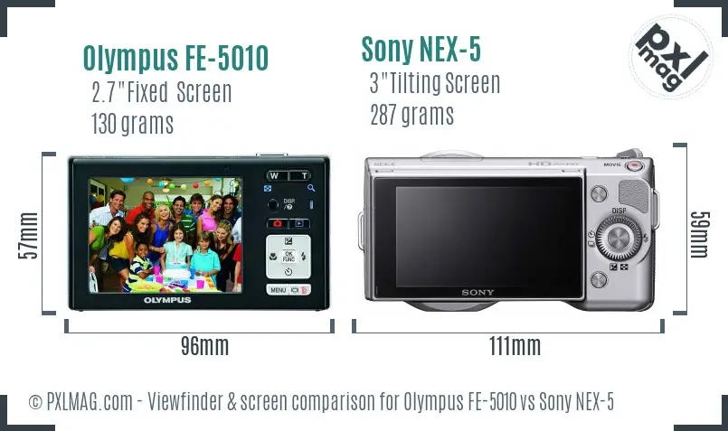 Olympus FE-5010 vs Sony NEX-5 Screen and Viewfinder comparison