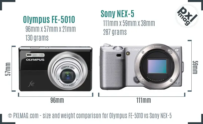 Olympus FE-5010 vs Sony NEX-5 size comparison