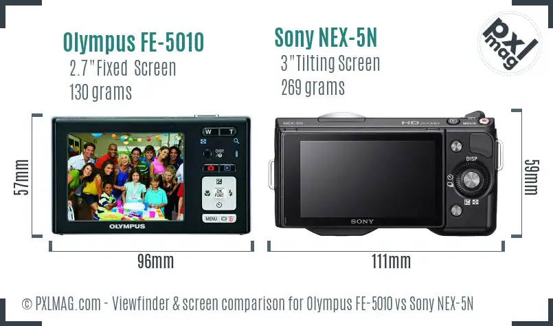 Olympus FE-5010 vs Sony NEX-5N Screen and Viewfinder comparison