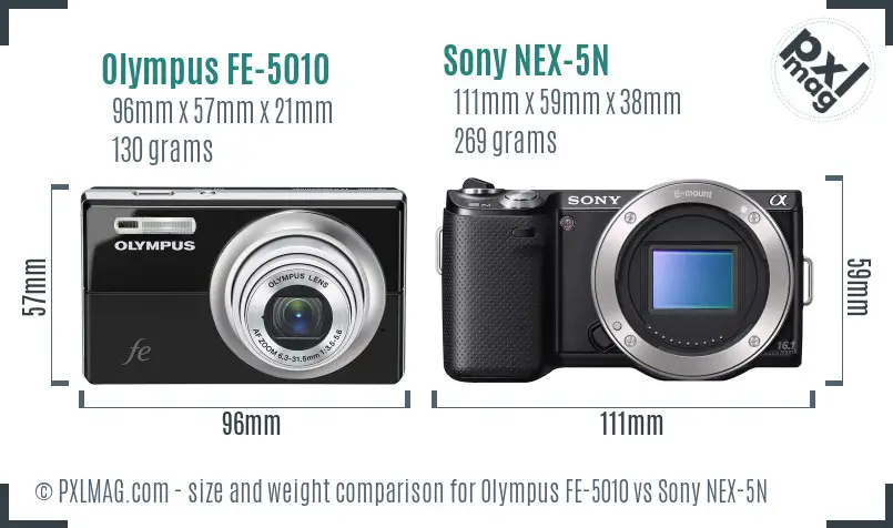 Olympus FE-5010 vs Sony NEX-5N size comparison