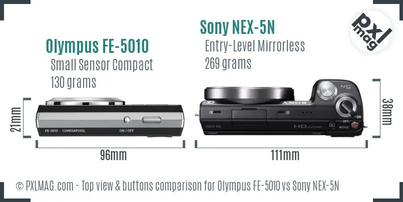 Olympus FE-5010 vs Sony NEX-5N top view buttons comparison