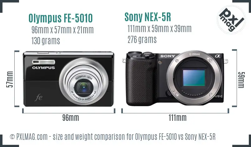 Olympus FE-5010 vs Sony NEX-5R size comparison