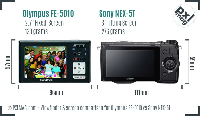 Olympus FE-5010 vs Sony NEX-5T Screen and Viewfinder comparison
