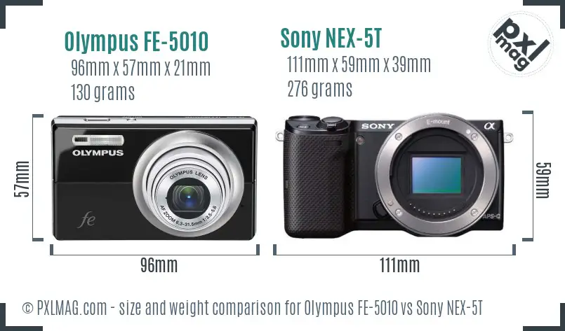 Olympus FE-5010 vs Sony NEX-5T size comparison