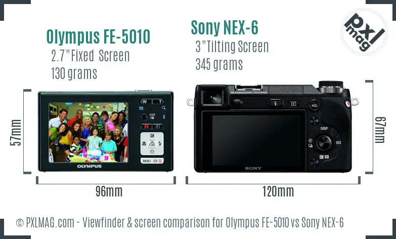 Olympus FE-5010 vs Sony NEX-6 Screen and Viewfinder comparison