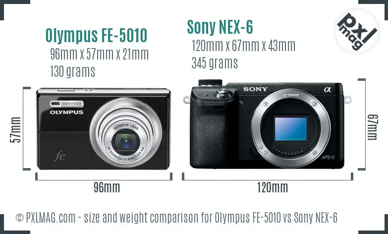 Olympus FE-5010 vs Sony NEX-6 size comparison