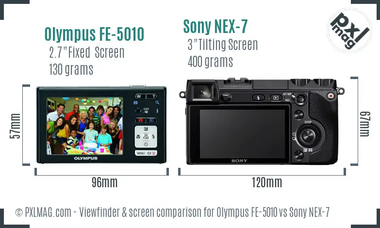 Olympus FE-5010 vs Sony NEX-7 Screen and Viewfinder comparison