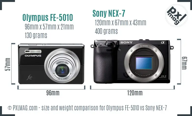 Olympus FE-5010 vs Sony NEX-7 size comparison