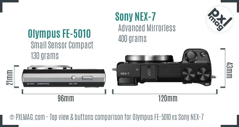Olympus FE-5010 vs Sony NEX-7 top view buttons comparison