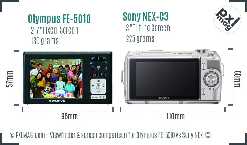 Olympus FE-5010 vs Sony NEX-C3 Screen and Viewfinder comparison