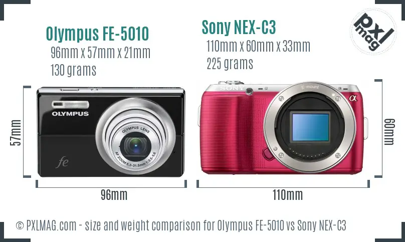 Olympus FE-5010 vs Sony NEX-C3 size comparison