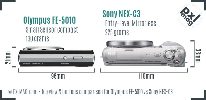 Olympus FE-5010 vs Sony NEX-C3 top view buttons comparison