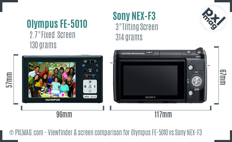 Olympus FE-5010 vs Sony NEX-F3 Screen and Viewfinder comparison