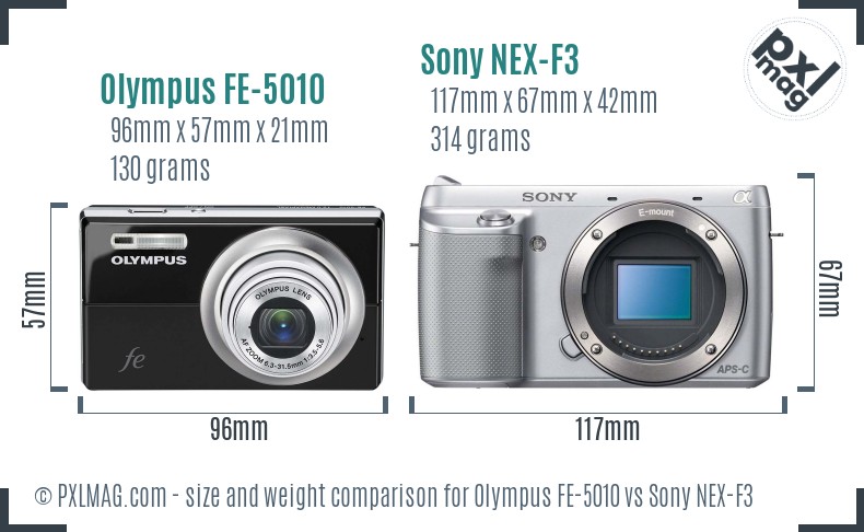 Olympus FE-5010 vs Sony NEX-F3 size comparison