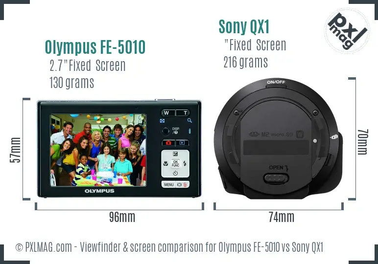 Olympus FE-5010 vs Sony QX1 Screen and Viewfinder comparison
