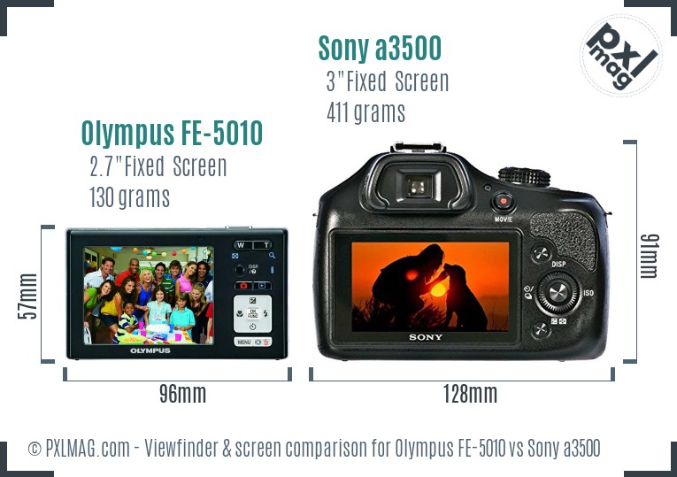 Olympus FE-5010 vs Sony a3500 Screen and Viewfinder comparison