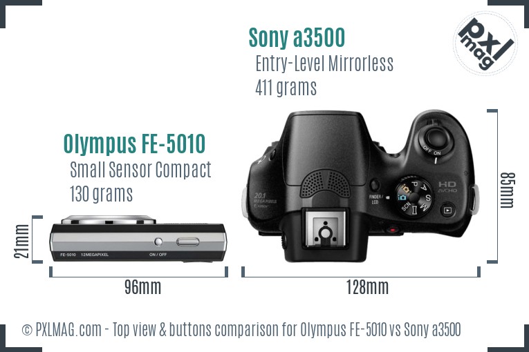 Olympus FE-5010 vs Sony a3500 top view buttons comparison