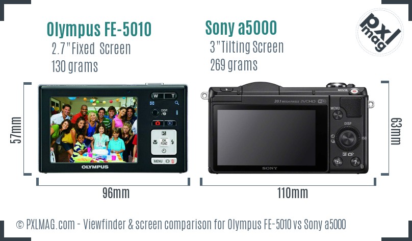 Olympus FE-5010 vs Sony a5000 Screen and Viewfinder comparison