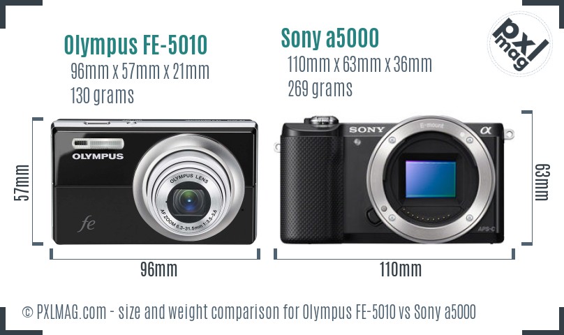 Olympus FE-5010 vs Sony a5000 size comparison