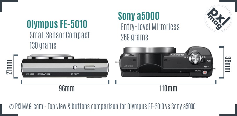Olympus FE-5010 vs Sony a5000 top view buttons comparison