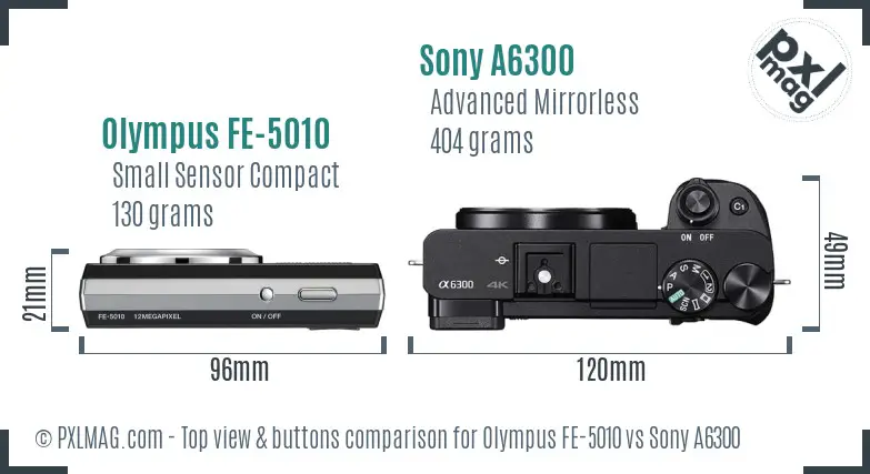 Olympus FE-5010 vs Sony A6300 top view buttons comparison