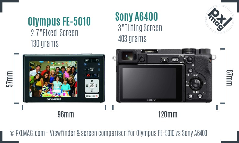 Olympus FE-5010 vs Sony A6400 Screen and Viewfinder comparison