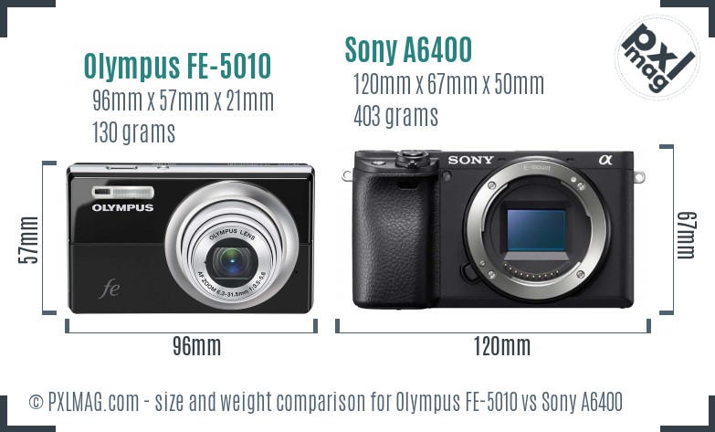 Olympus FE-5010 vs Sony A6400 size comparison