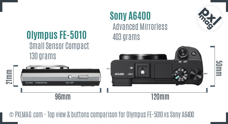 Olympus FE-5010 vs Sony A6400 top view buttons comparison