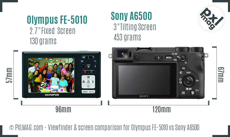 Olympus FE-5010 vs Sony A6500 Screen and Viewfinder comparison