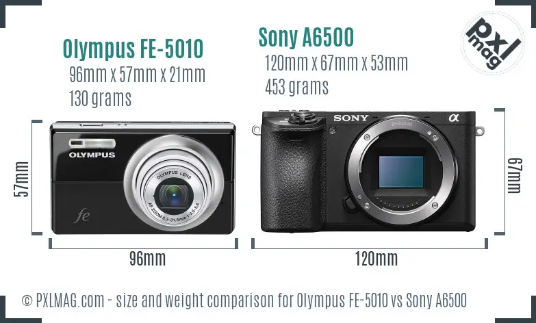 Olympus FE-5010 vs Sony A6500 size comparison