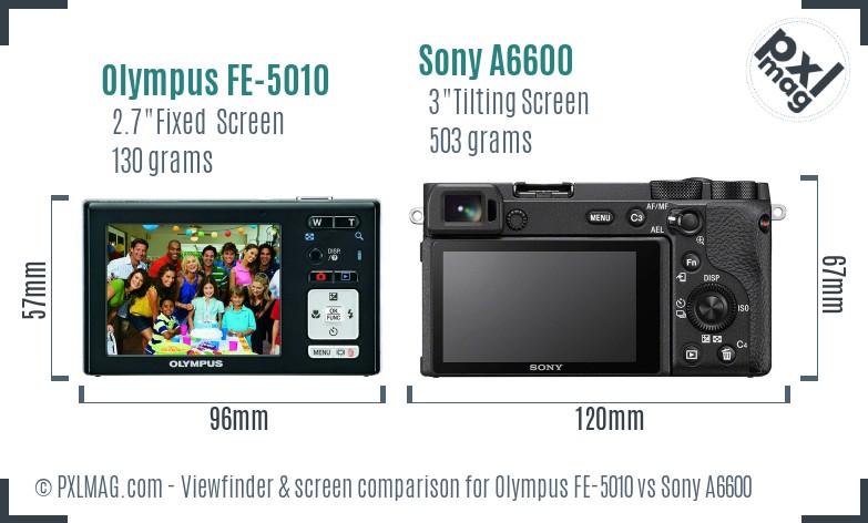 Olympus FE-5010 vs Sony A6600 Screen and Viewfinder comparison